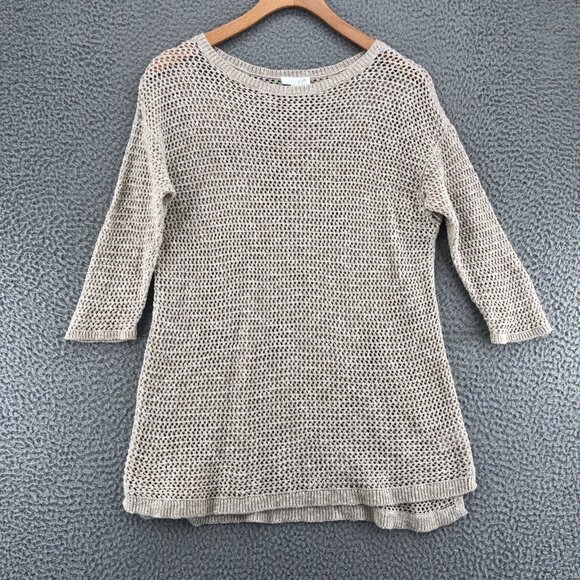 J Jill Sweater Womens Small Ivory Linen Blend Open Knit Pullover 3/4 Sleeve * - Picture 1 of 11